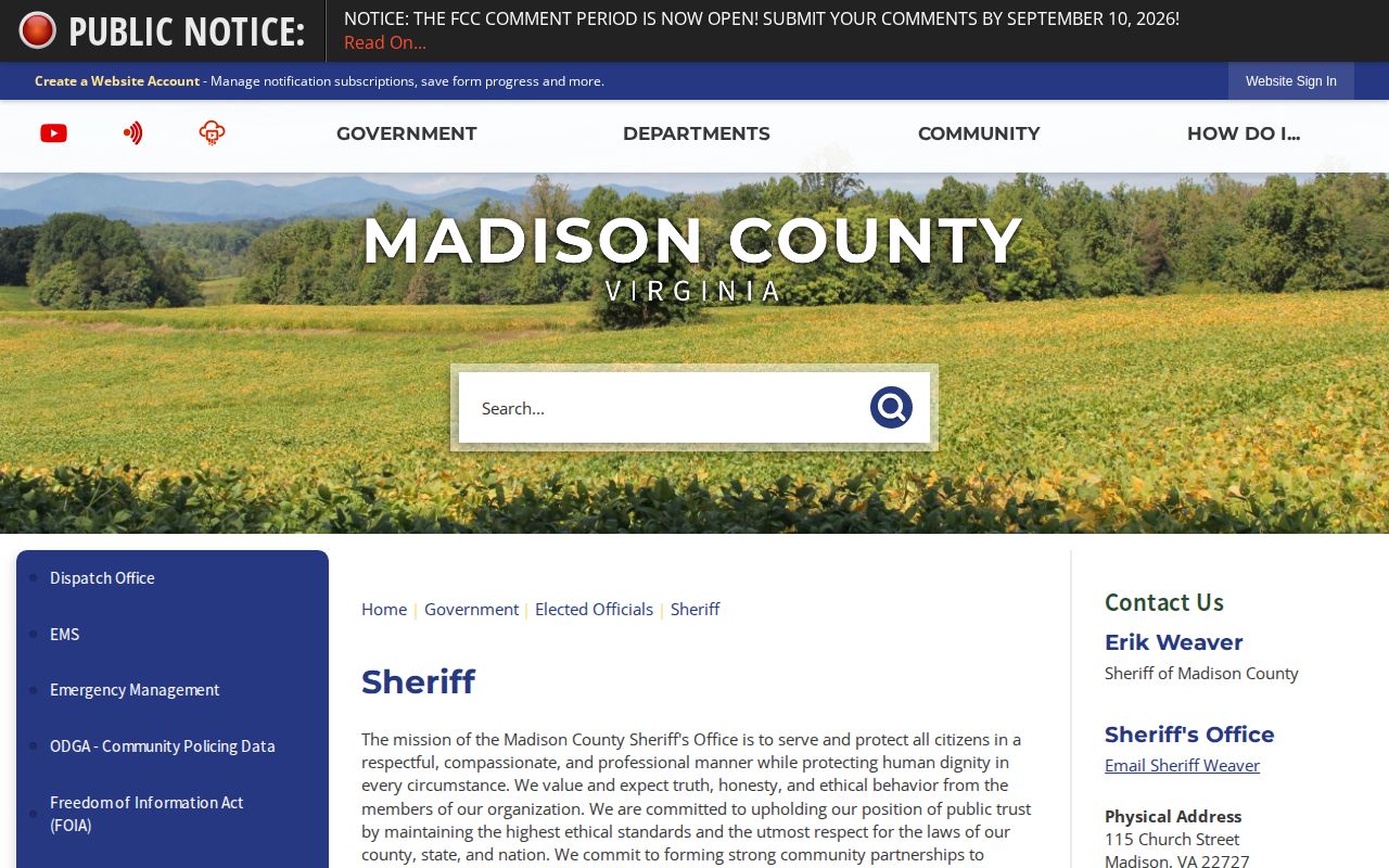 Madison County Sheriff’s Office adult arrest-record contact page